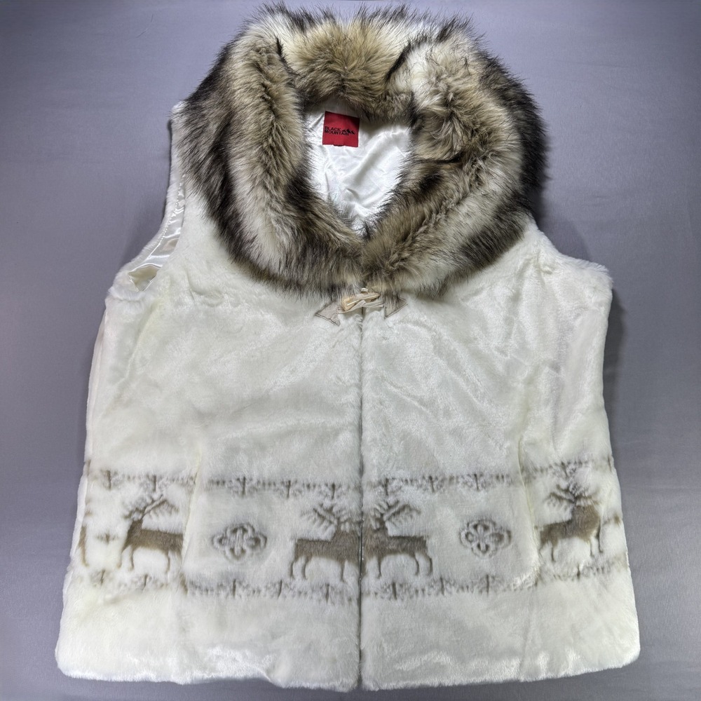 Black Mountain Faux Fur Reindeer Vest Womens XL XXL Cream White Toggle Closure